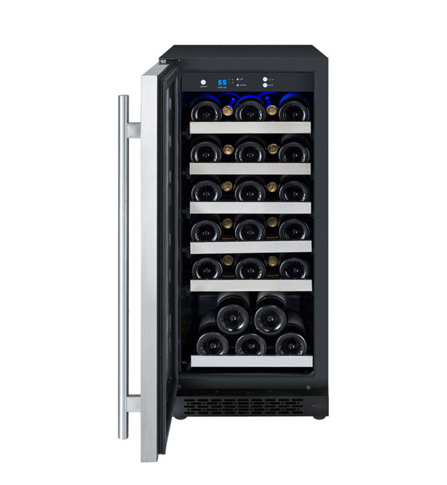 Allavino 15" Wide FlexCount II Tru-Vino 30 Bottle Single Zone Stainless Steel Left Hinge Wine Refrigerator - VSWR30-1SL20