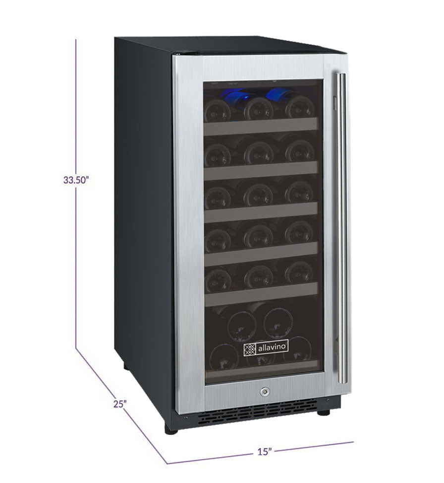 Allavino 15" Wide FlexCount II Tru-Vino 30 Bottle Single Zone Stainless Steel Left Hinge Wine Refrigerator - VSWR30-1SL20
