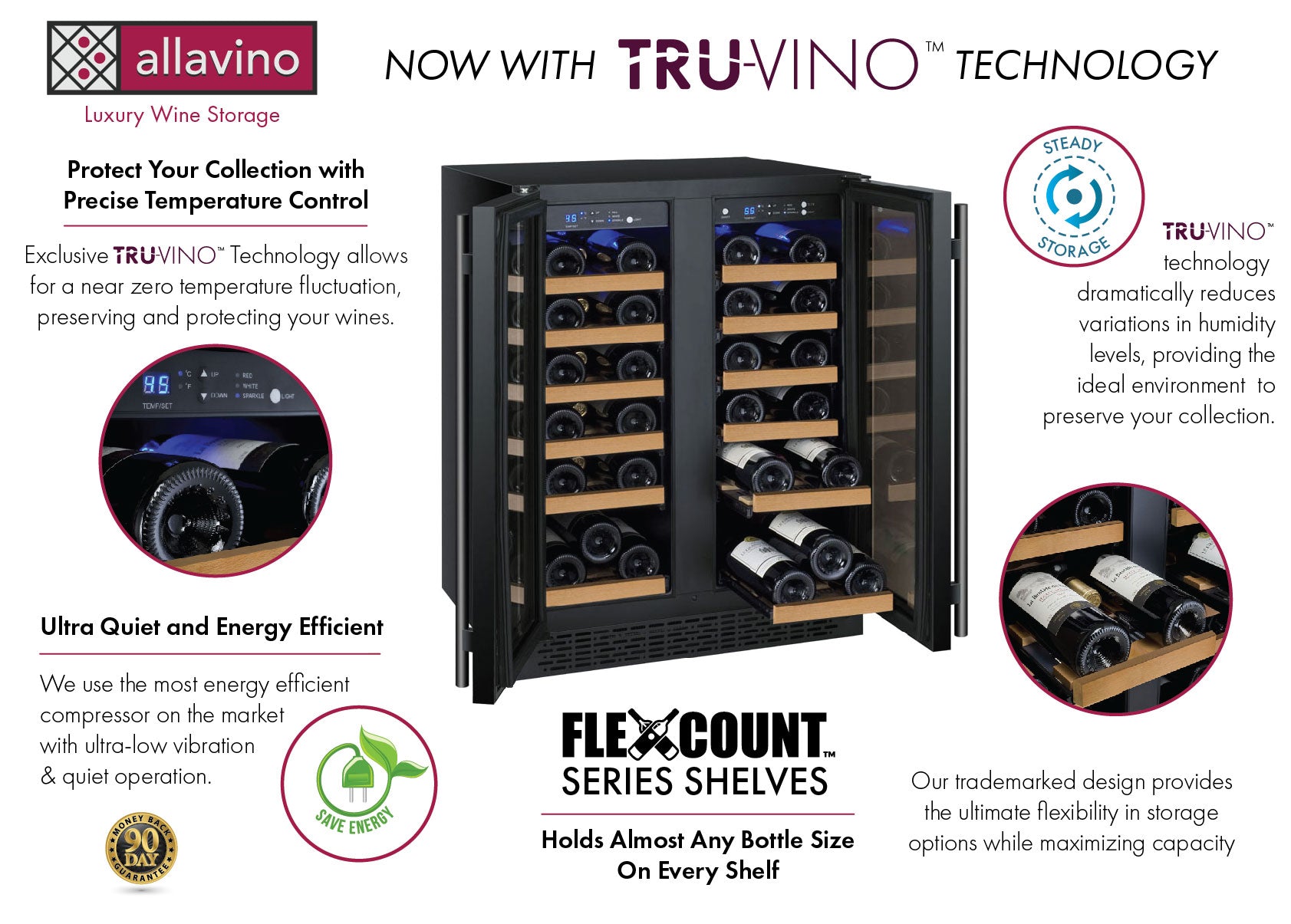 Allavino 24" Wide FlexCount II Tru-Vino 36 Bottle Dual Zone Black Wine Refrigerator - VSWR36-2BF20