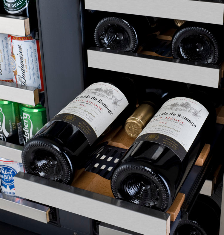 Allavino 24" Wide FlexCount II Tru-Vino 18 Bottle/66 Cans Dual Zone Stainless Steel Wine Refrigerator/Beverage Center - VSWB-2SF20
