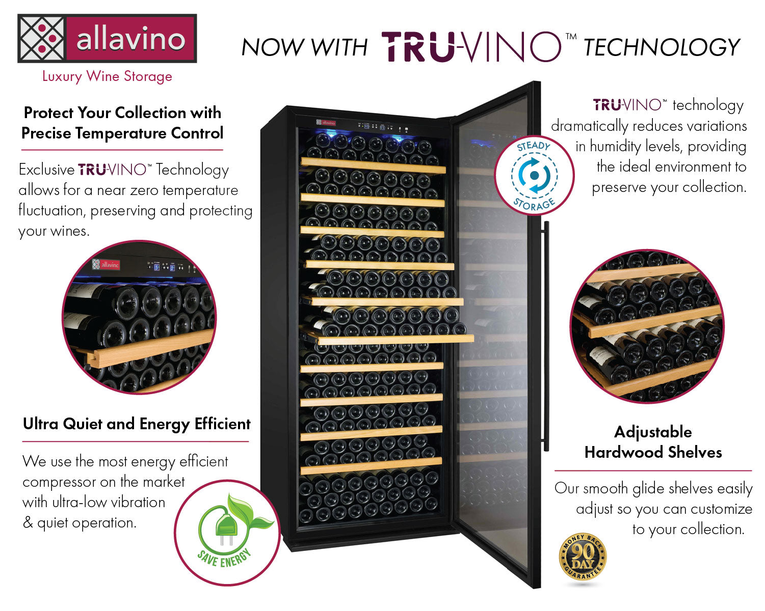 Allavino Vite Series 277 Bottle Single Zone Freestanding Large Capaity Wine Refrigerator with Black Door - Right Hinge