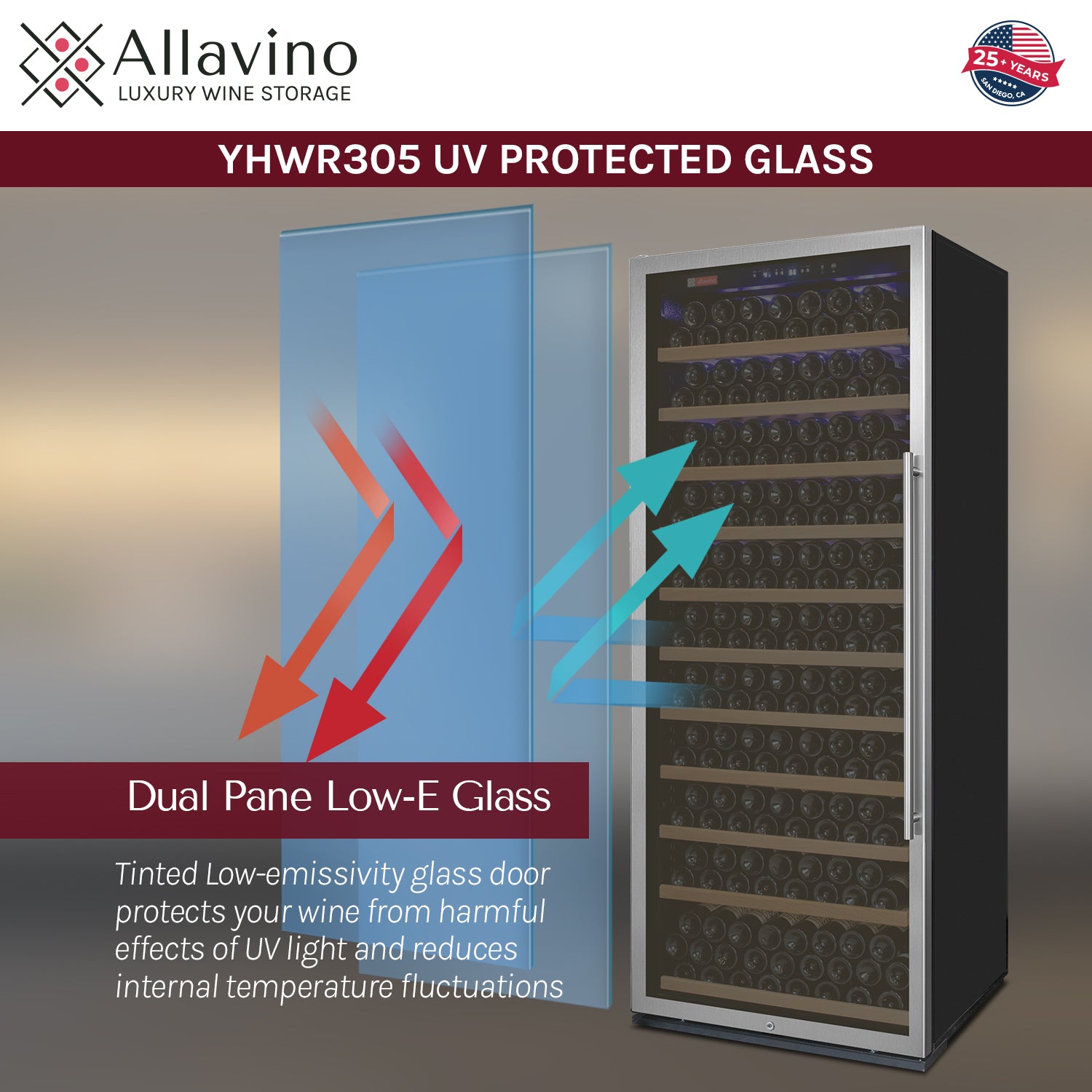 Allavino Vite Series 277 Bottle Single Zone Freestanding Large Capacity Wine Refrigerator with Stainless Steel Door - Right Hinge