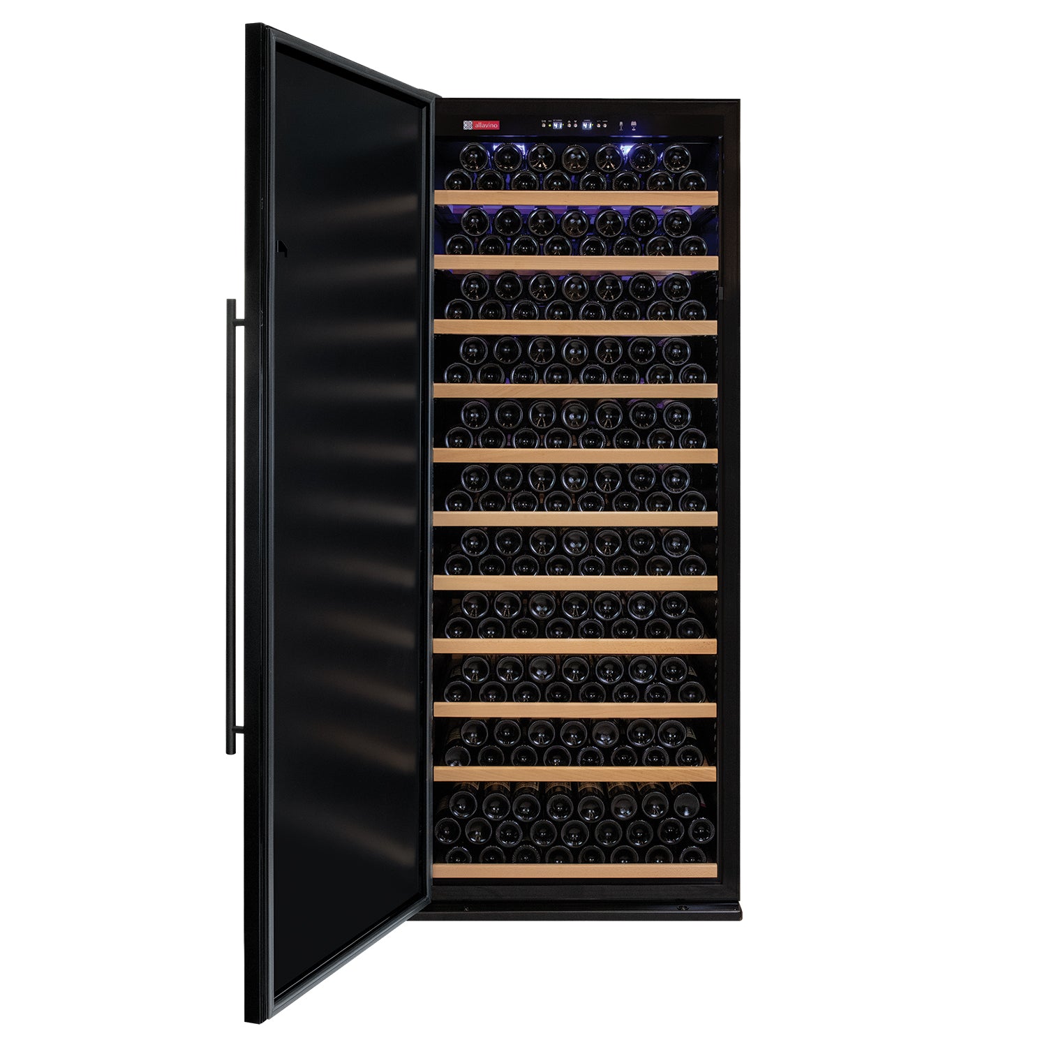 Allavino Vite Series 305 Bottle Single Zone Freestanding Large Capacity Wine Refrigerator with Solid Black Door - Left Hinge