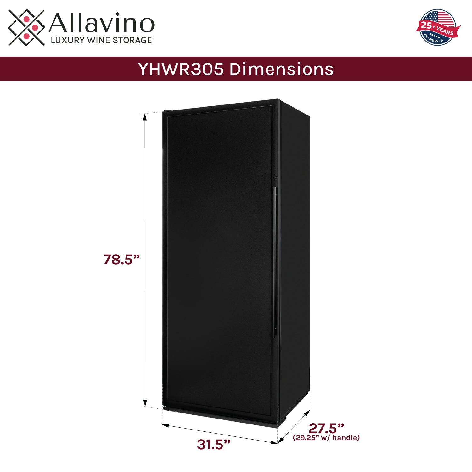 Allavino Vite Series 305 Bottle Single Zone Freestanding Large Capacity Wine Refrigerator with Solid Black Door - Left Hinge