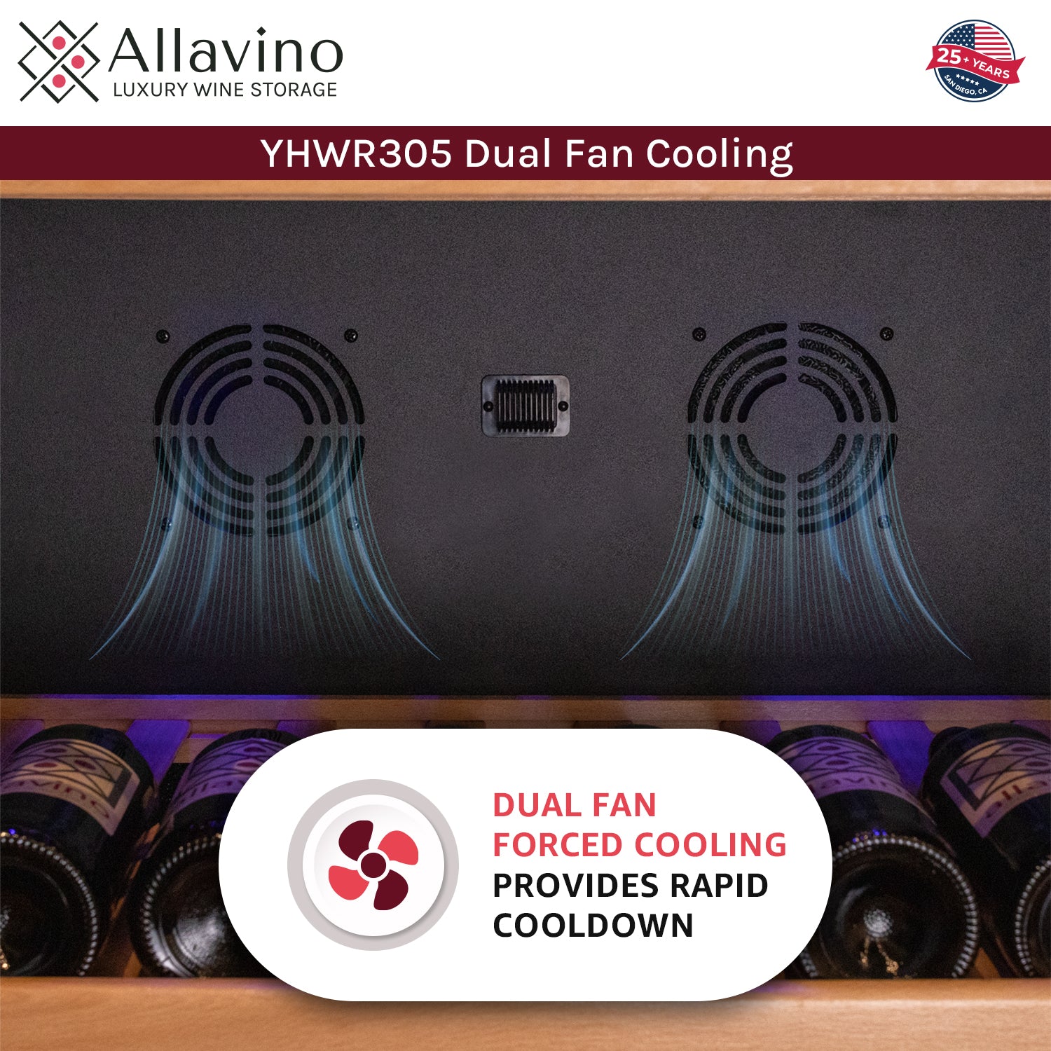 Allavino Vite Series 305 Bottle Single Zone Freestanding Large Capacity Wine Refrigerator with Solid Black Door - Left Hinge