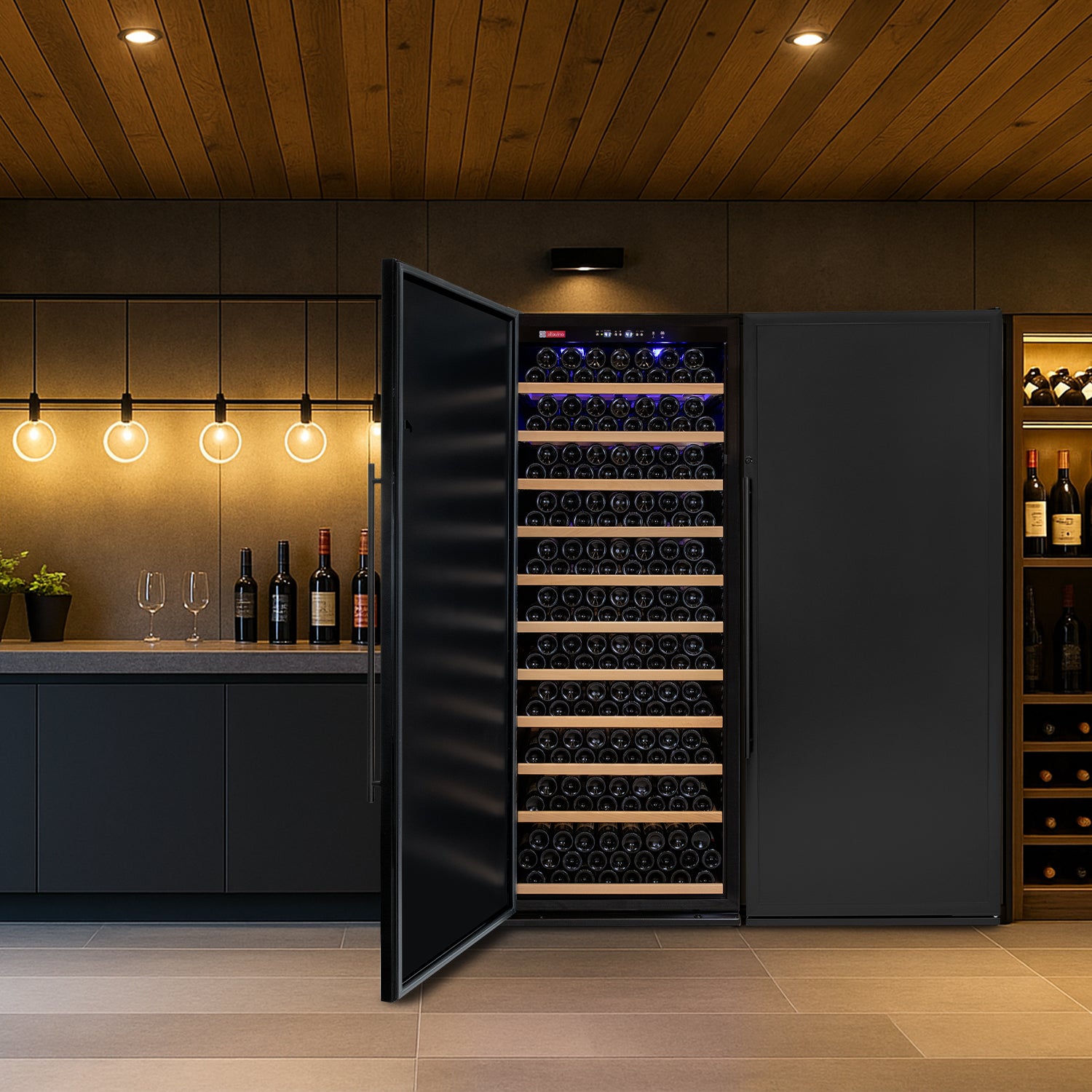 Allavino Vite Series 305 Bottle Single Zone Freestanding Large Capacity Wine Refrigerator with Solid Black Door - Left Hinge