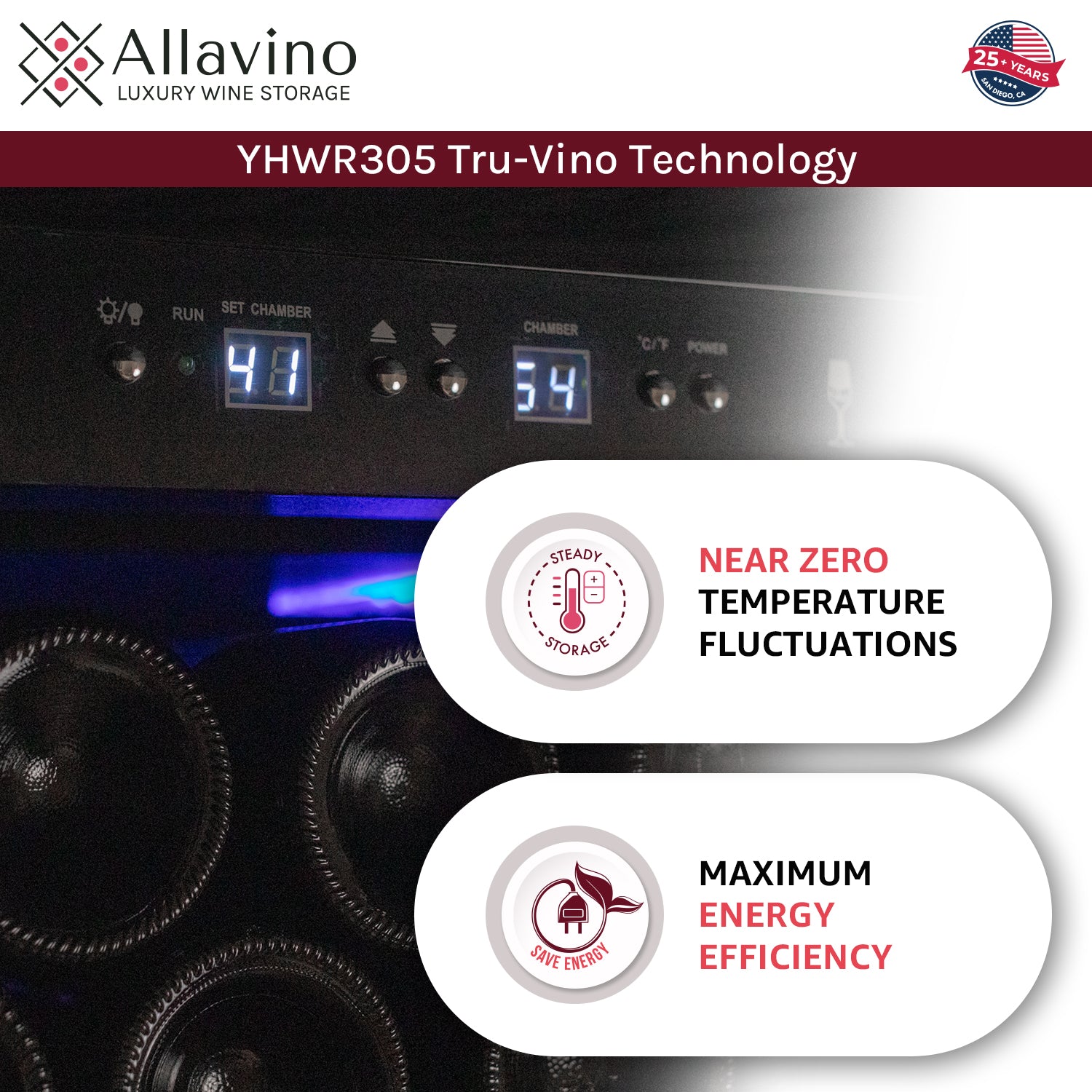 Allavino Vite Series 305 Bottle Single Zone Freestanding Large Capacity Wine Refrigerator with Solid Black Door - Left Hinge