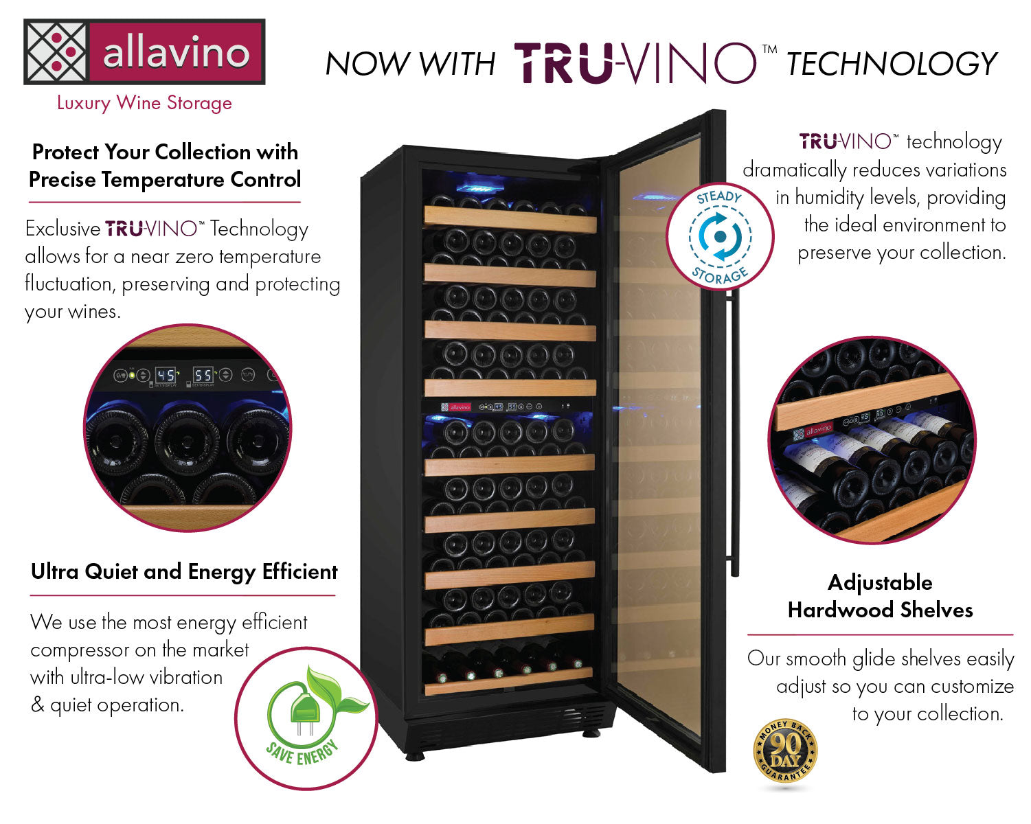 Allavino 24" Wide Vite II Tru-Vino 99 Bottle Dual Zone Black Right Hinge Wine Refrigerator