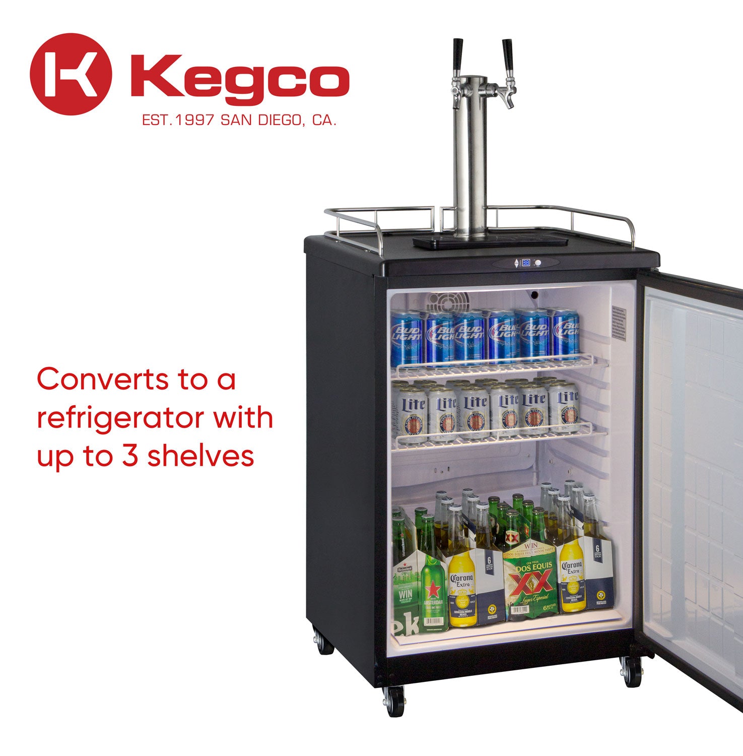 Kegco 24" Wide Dual Tap Black Commercial/Residential Kegerator