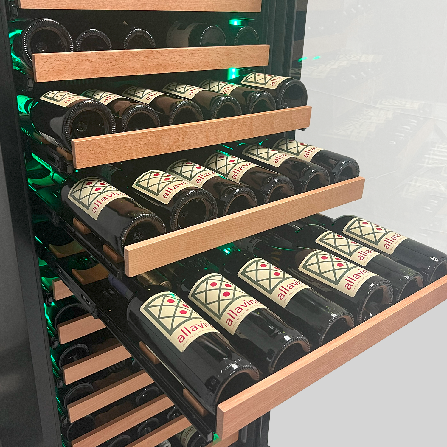 Allavino Reserva Series 326 Bottle Tall Dual Zone Tall Side-by-Side Wine Refrigerators with Black Glass Doors