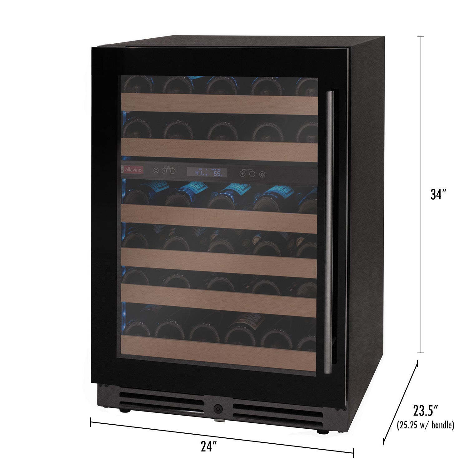 Allavino Reserva Series 50 Bottle Dual Zone Built-in Wine Cooler Refrigerator with Black Glass Door - Left Hinge