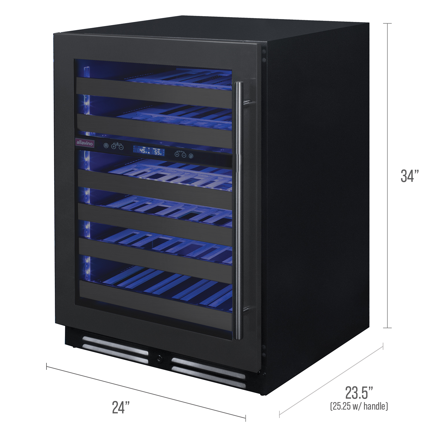 Allavino Reserva Series 50 Bottle Dual Zone Built-in Wine Cooler Refrigerator with Black Stainless Steel Door - Left Hinge