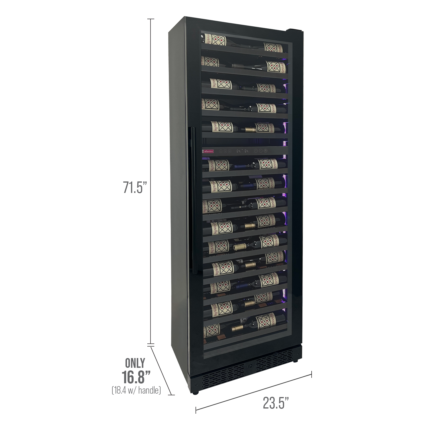Allavino Reserva Series 67 Bottle 71" Tall Dual Zone Right Hinge Black Shallow Wine Cooler Refrigerator