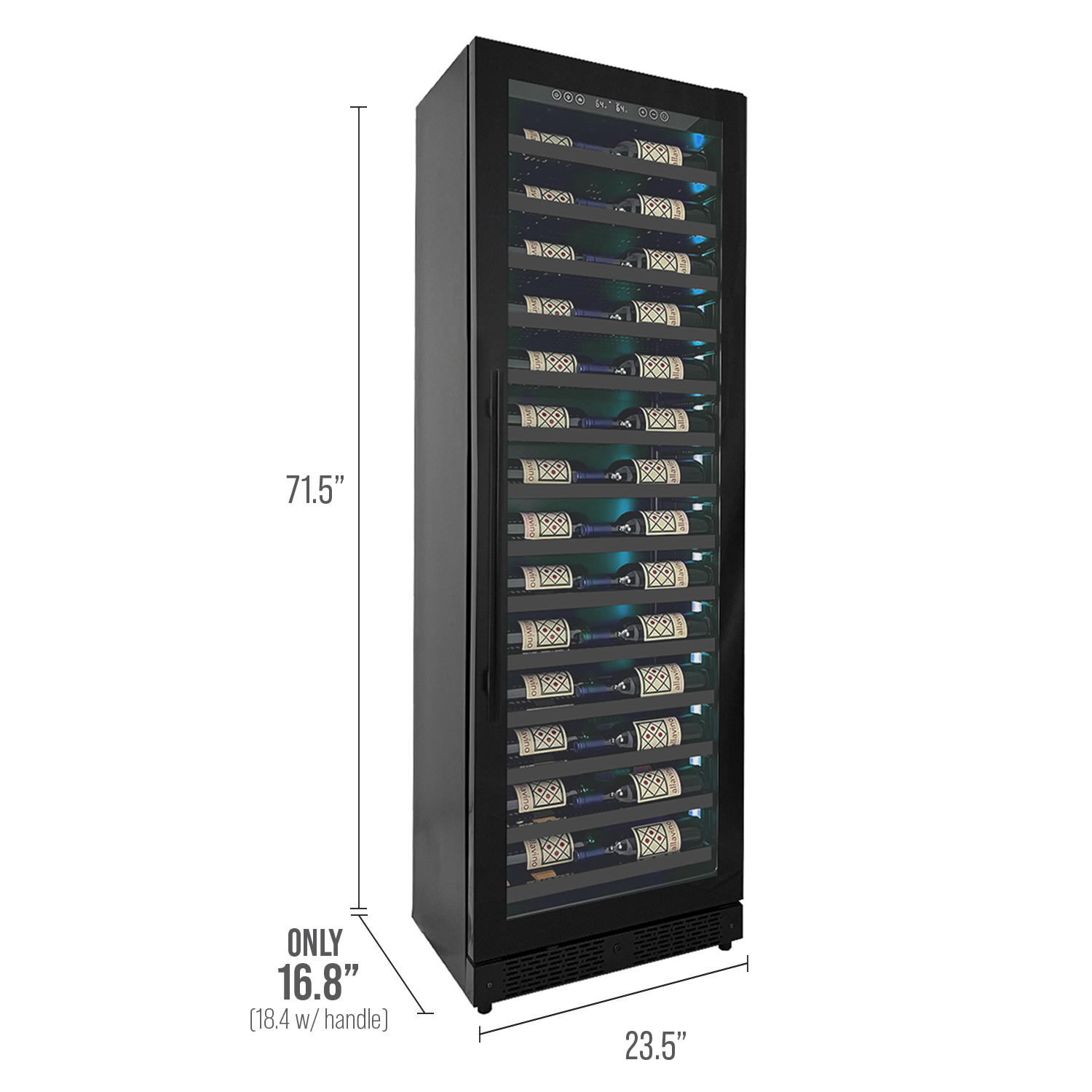Allavino Reserva Series 67 Bottle Single Zone Shallow Built-in Wine Cooler Refrigerator with Black Glass Door - Right Hinge