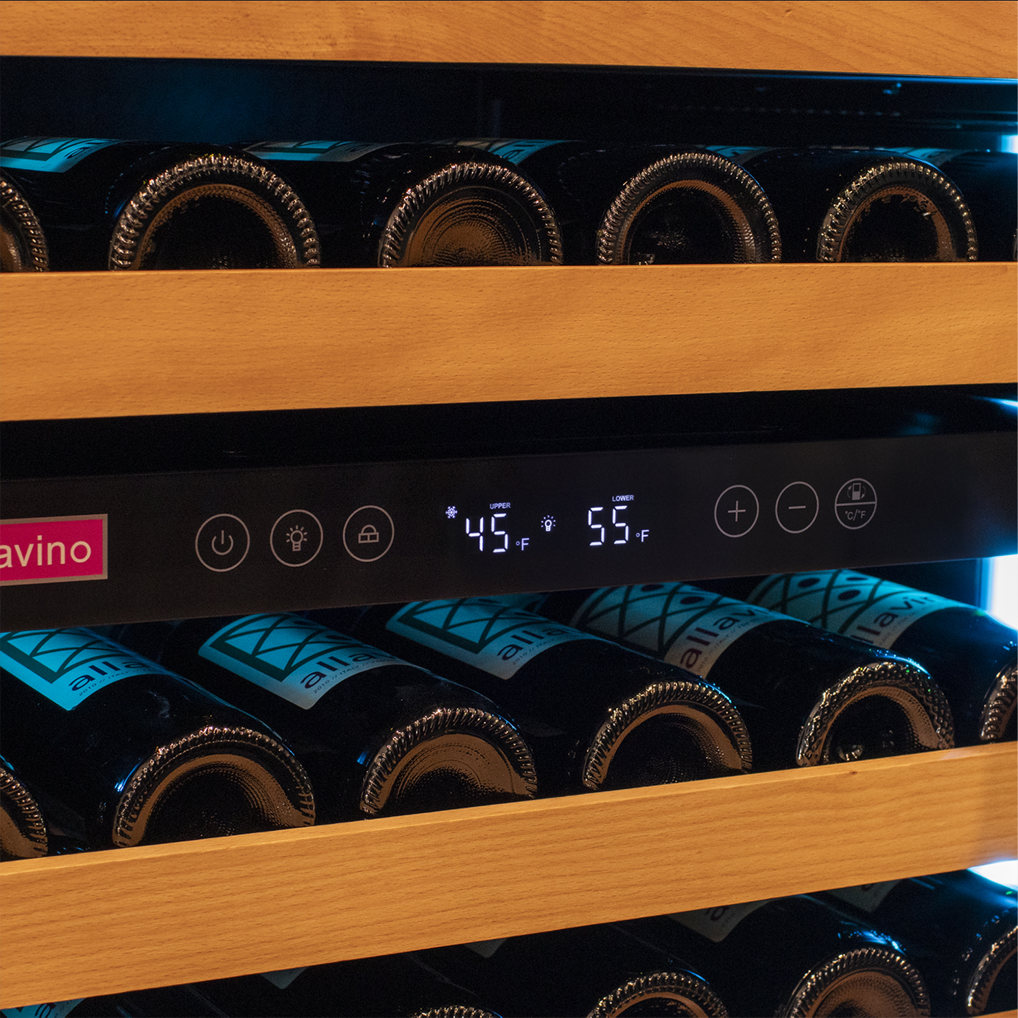Allavino Reserva Series 154 Bottle Dual Zone Built-in Wine Refrigerator with Black Glass Door - Right Hinge