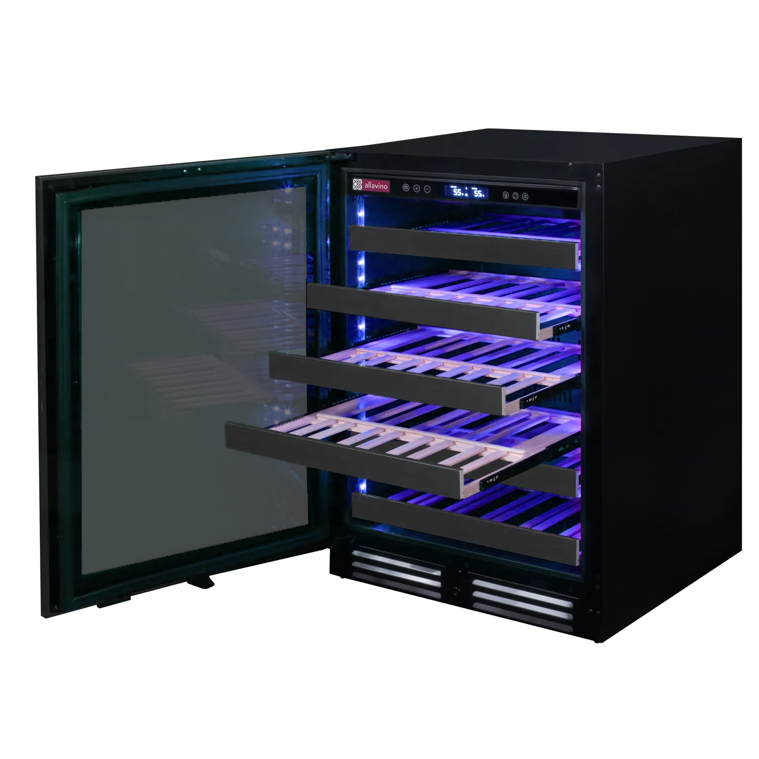 Allavino Reserva Series 50 Bottle Single Zone Built-in Wine Cooler Refrigerator with Black Stainless Steel Door - Left Hinge