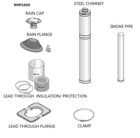 Harvia WHP1500 Sauna Wood Stove Chimney Kit, 1500mm, Stainless Steel Stainless Steel