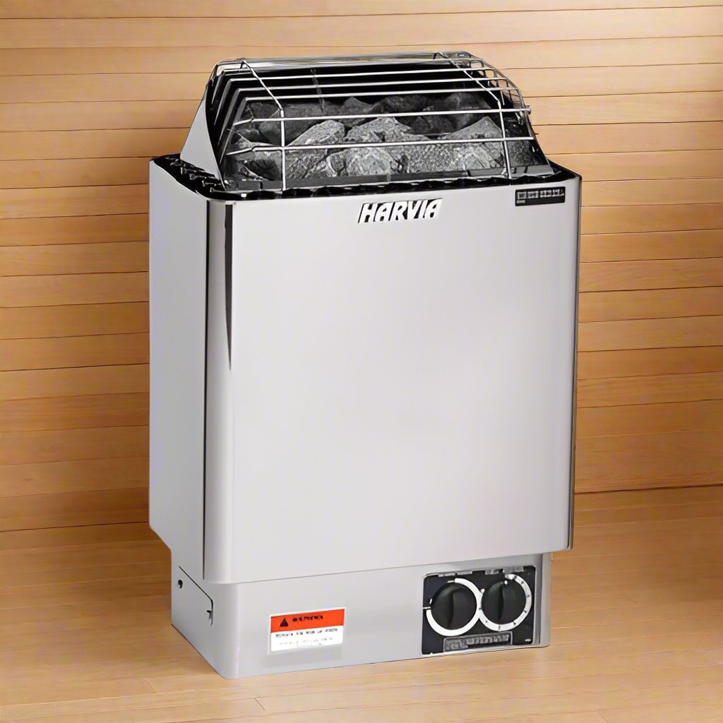 Harvia JH45B2401 KIP Series 4.5kW Stainless Steel Sauna Heater at 240V 1PH with Built-In Time and Temperature Controls Stainless Steel