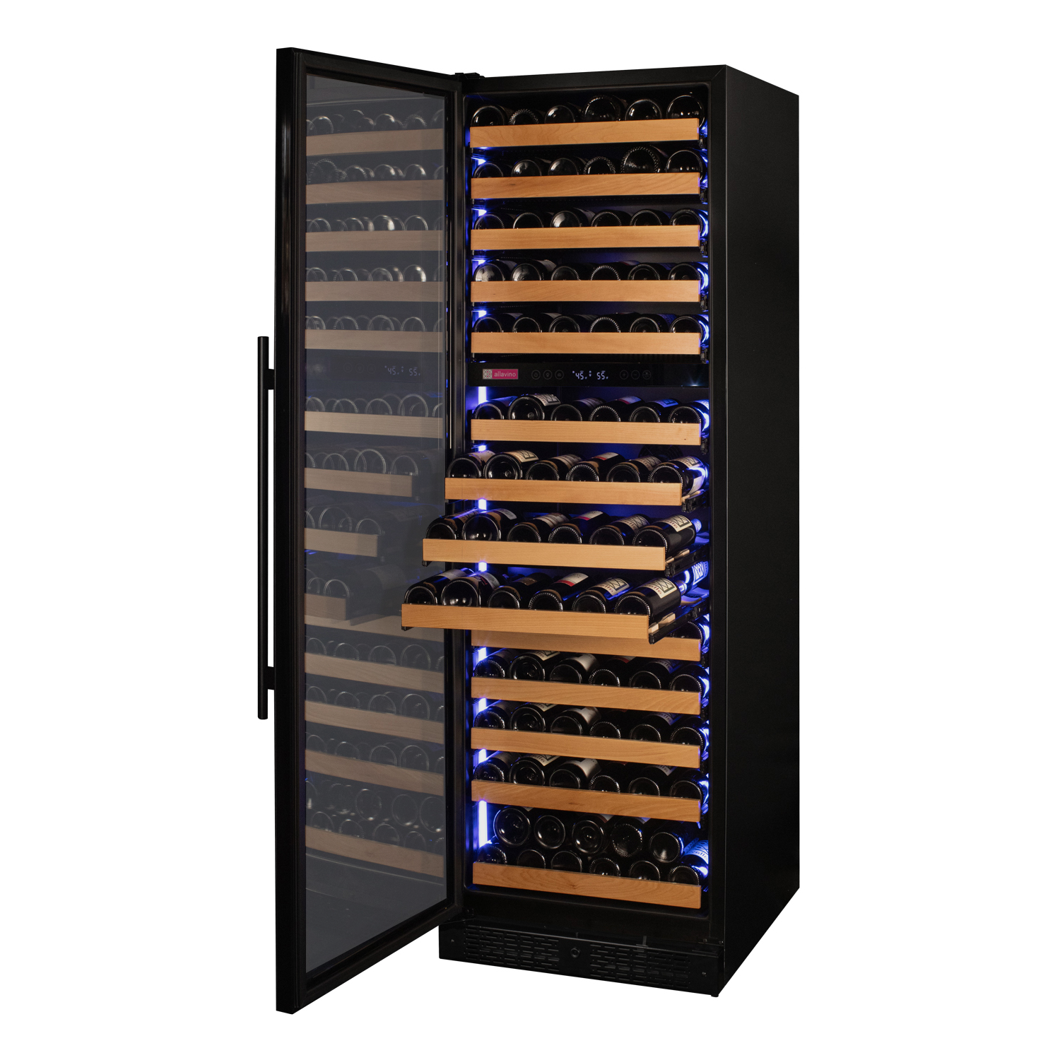 Allavino Reserva Series 154 Bottle Dual Zone Wine Refrigerator Cooler with Left Hinge Black Glass Door