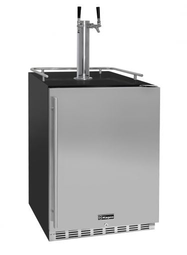 Kegco 24" Wide Dual Tap Stainless Steel Built-In Right Hinge Kegerator with Kit – Exterior Cabinet Black – HK38BSU-2