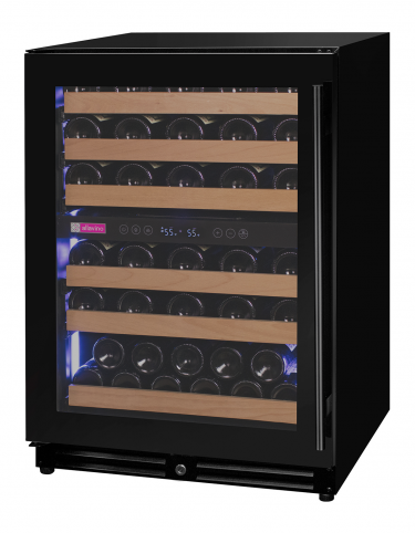 Allavino 56 Bottle Dual Zone Left Hinge Black Glass Wine Refrigerator