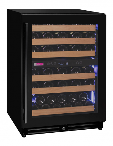 Allavino Reserva Series 56 Bottle Dual Zone Undercounter Wine Refrigerator Cooler with Black Glass Door - Right Hinge