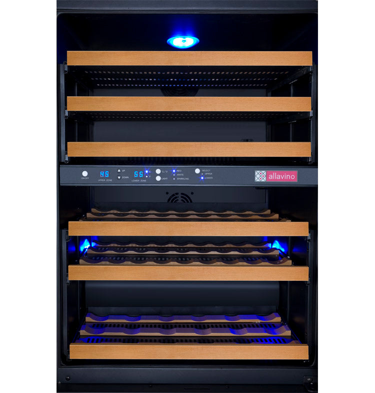 Allavino FlexCount Series 56 Bottle Dual Zone Undercounter Wine Refrigerator with Black Door - Left Hinge