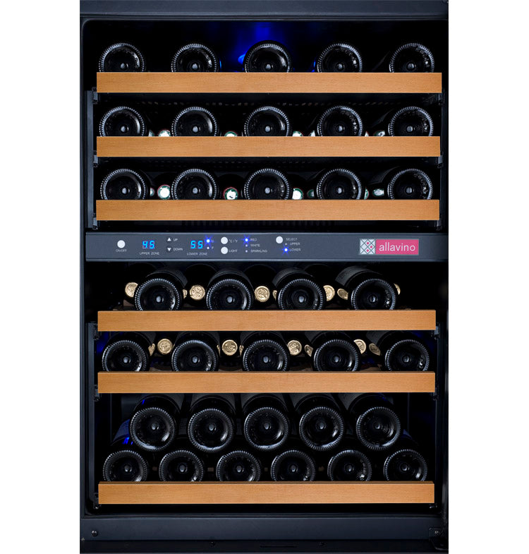 Allavino FlexCount Series 56 Bottle Dual Zone Undercounter Wine Refrigerator with Black Door - Left Hinge