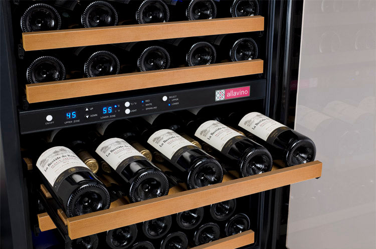 Allavino FlexCount Series 56 Bottle Dual Zone Undercounter Wine Refrigerator with Black Door - Left Hinge